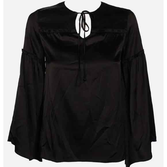 Catherine Malandrino Black Silk Bell Sleeve Peasant Blouse Size Small - Picture 4 of 6